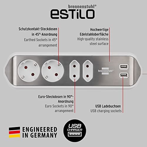 Thumbnail 1 de brennenstuhl® Regleta Esquina 4 Tomas con Carga USB ⚡