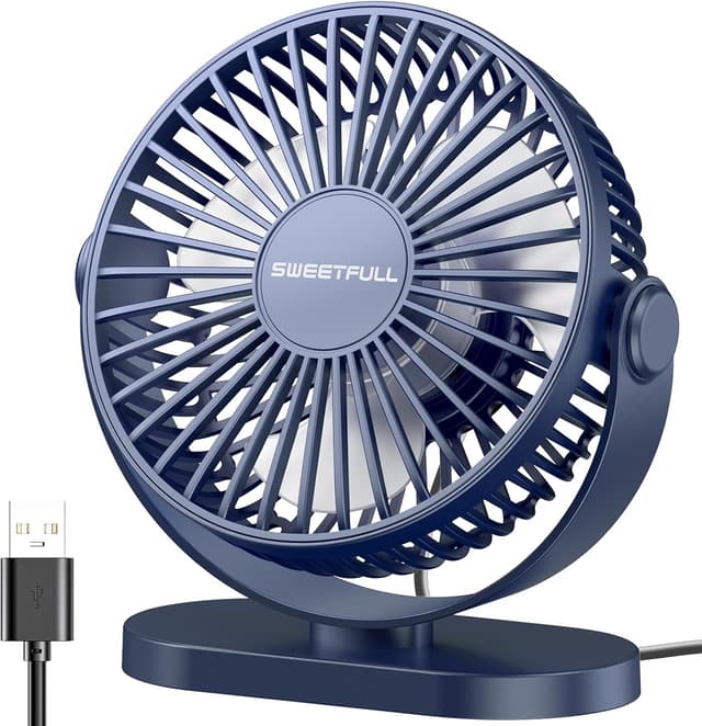Detalle de SWEETFULL USB Desk Fan (Pure Blue) – 3-speed silent mini fan with 360° adjustment