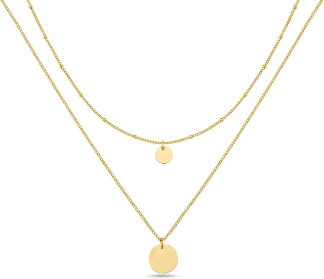 Thumbnail 6 de Layering Kette mit Plättchen Anhänger – verstellbare Halskette aus 316L Edelstahl (18K vergoldet, Roségold & Silber)