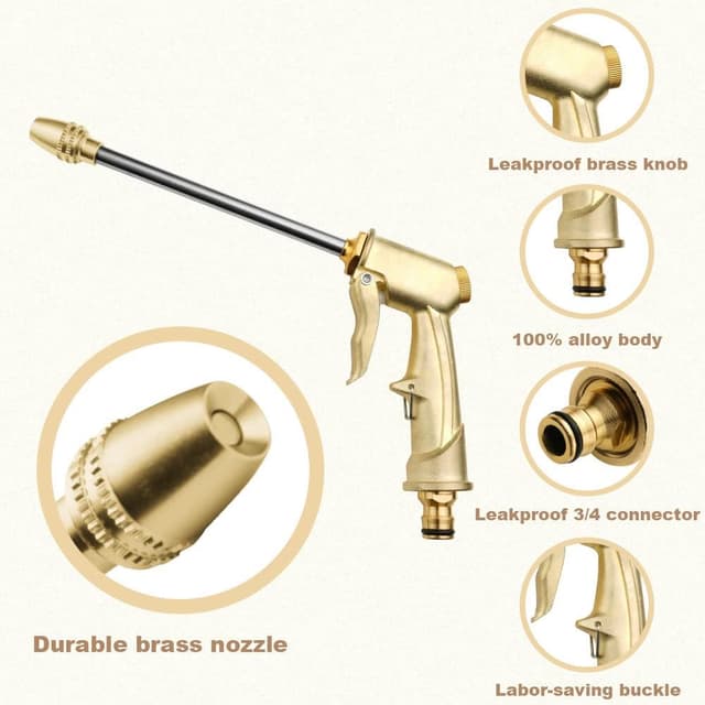 Detalle de OFFCUP Pistola spray alta pressione in metallo con 4 modalità per giardino, auto e animali domestici (oro)