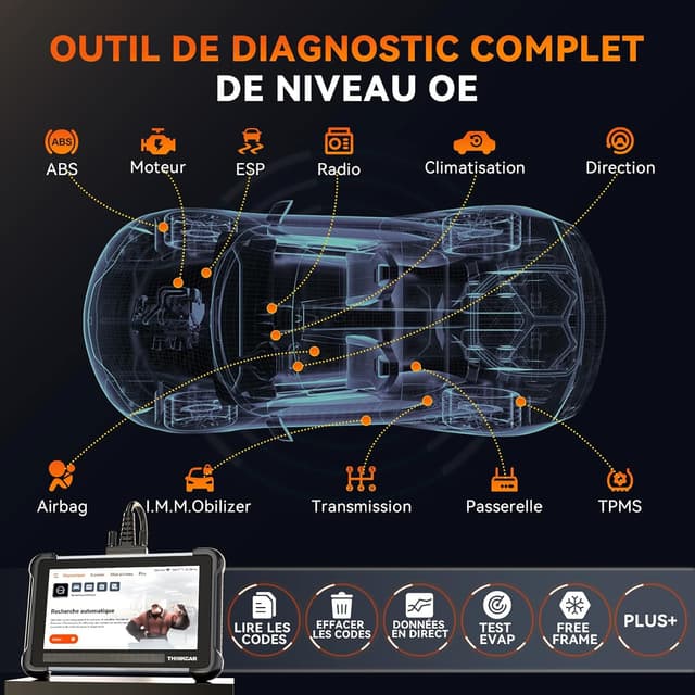Detalle 2 de THINKCAR ThinkScan 672 : valise diagnostic auto OBD2 bi-directionnel avec réinitialisations