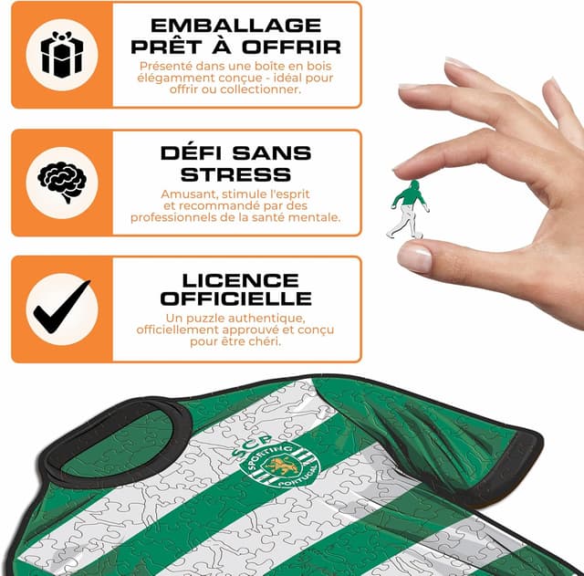 Detalle 2 de Iconic Puzzles Sporting CP Maillot — puzzle en bois 100% durable, taille M, 270 pièces
