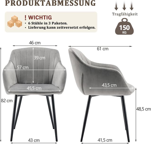 Detalle de Goeurvant Set 6 sedie in velluto grigio