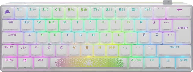 Detalle 2 de Corsair K65 RGB Mini 60% (CHERRY MX Speed) QWERTZ – mechanische Gaming-Tastatur mit AXON und PBT DoubleShot, Weiß