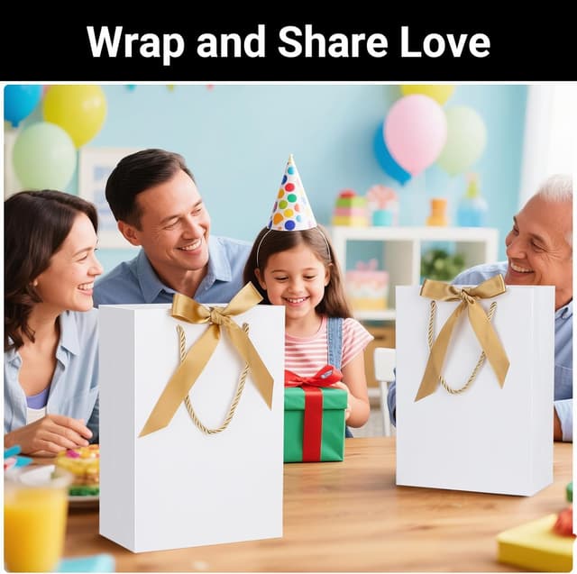 Detalle de EUSOAR White Paper Bags with Ribbon (Medium Wedding Party Bag) – 20 Pack, 230gsm