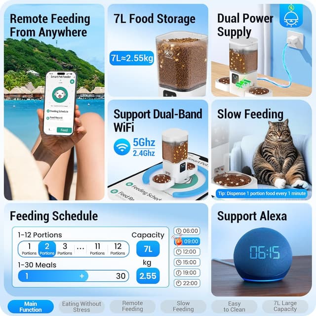 Detalle 2 de 5G WiFi Automatic Cat Feeder 7L for 2 Cats 🐱