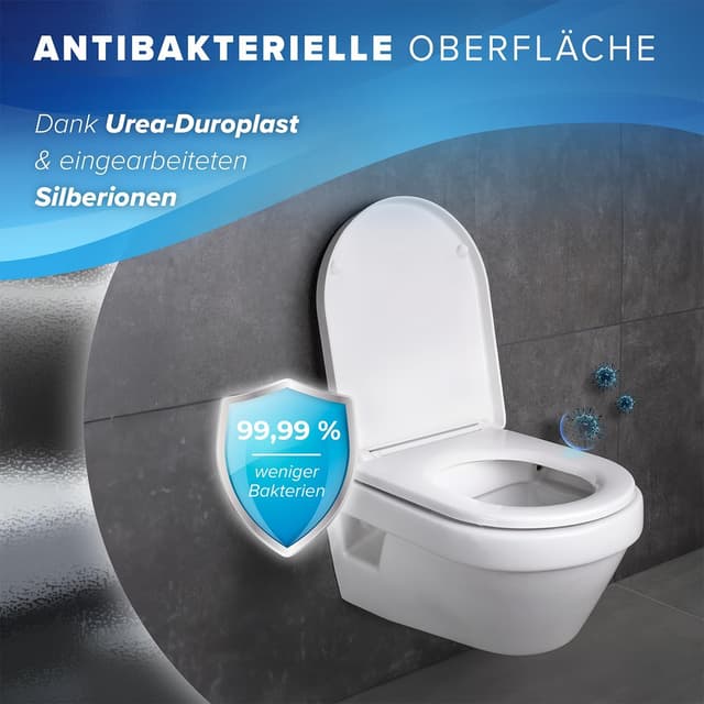 Detalle 2 de Benkstein® Premium Toilettendeckel antibakteriell (D-Form) weiß mit Quick-Release & Softclose – 36 x 42,5 cm