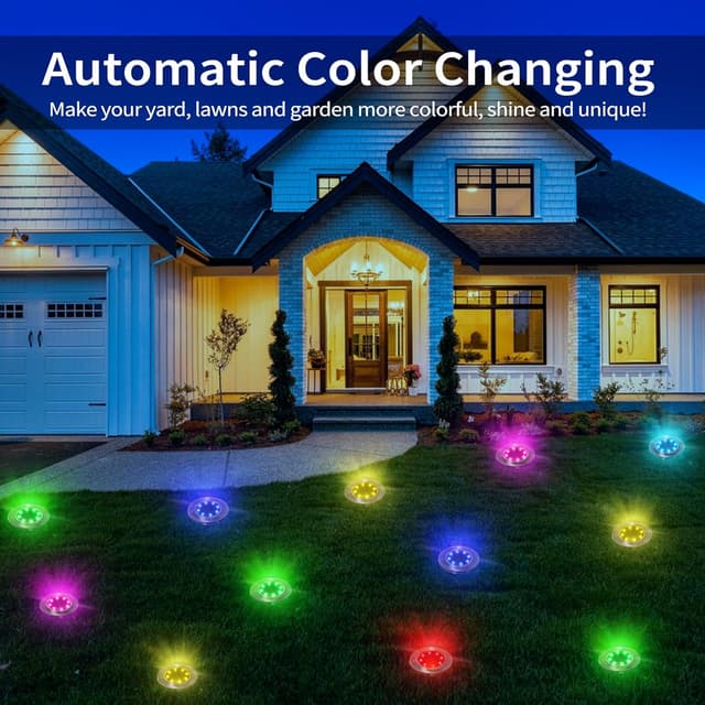 Detalle de Qedertek Solar-Bodenleuchten für außen (8er-Set) mit 8 LEDs und RGB, IP65