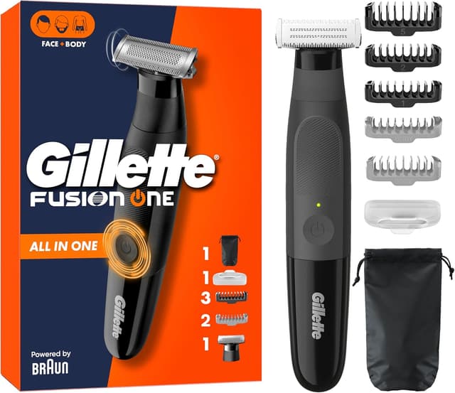 Detalle de Gillette Fusion One (série Fusion) — tondeuse et rasoir électrique homme hybride tout-en-un, tête pivotante, sans fil et étanche