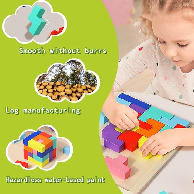 Thumbnail 2 de EACHHAHA Jouet Enfant 30 blocs bois colorés