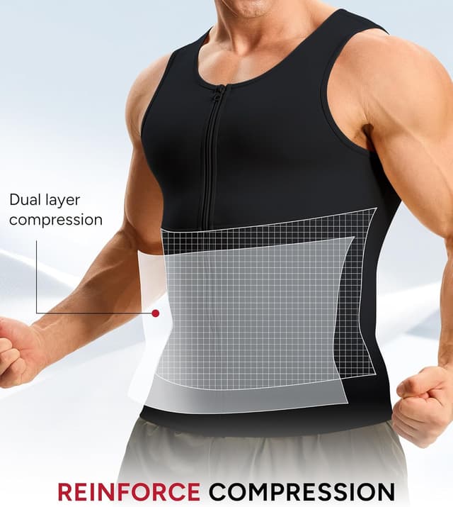 Detalle de Junlan canotta uomo compressione con cerniera, contenitiva snellente modellante per fitness e postura