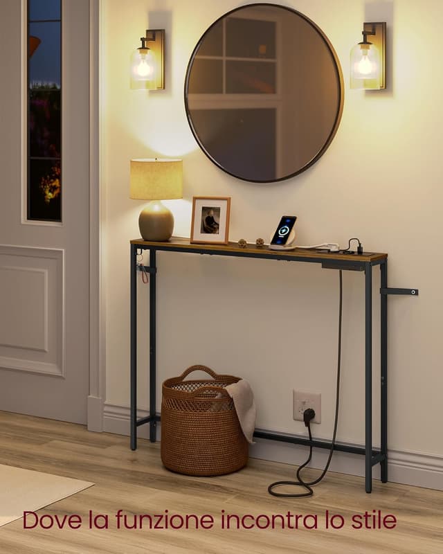 Detalle de VASAGLE Tavolo consolle con stazione di ricarica LNT079K02, 15 x 100 x 80 cm