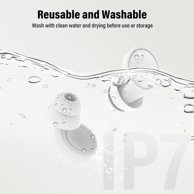 Detalle 2 de Bouchons d’oreille anti-bruit en silicone souple 35 dB – 7 paires réutilisables (XS/S/M/L) + étui Concert & Festivals