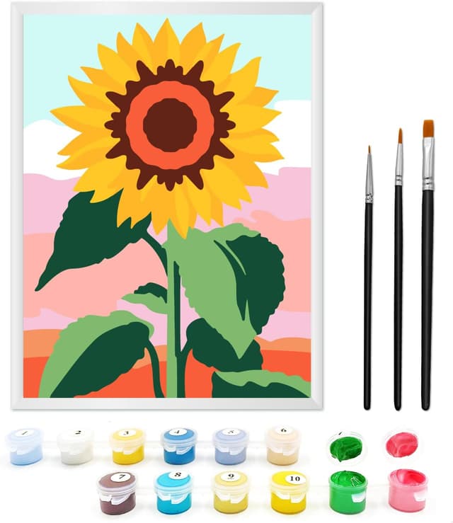 Detalle de Zimrobin Malen nach Zahlen für Mädchen ab 7–9 Jahre (Sonnenblume), 18 x 24 cm mit Rahmen, 3 Pinseln und Acrylfarben