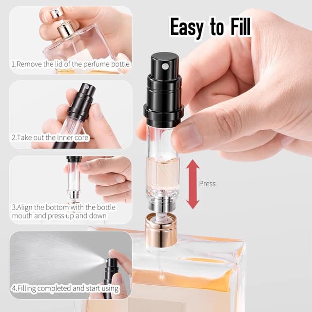 Detalle de Vinuwu Refillable Perfume Atomiser 2 Pack 5ml (Black & Gold) – pocket travel spray dispensers