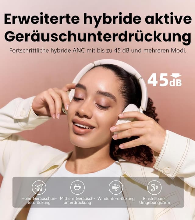Detalle de Edifier ES850NB kabellose Over-Ear-Kopfhörer mit ANC, LDAC & bis zu 92 h Spielzeit (Bluetooth 5.4, Multipoint) – Rosa