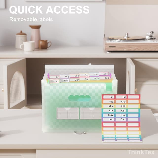 Detalle de ThinkTex Accordion File Organiser with 12 Pockets (Letter/A4) and Expandable Top & Bottom