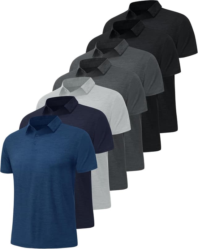 Detalle de BOOJO 7-Pack Quick-Dry Polo Shirts for Men (Performance Short Sleeve)