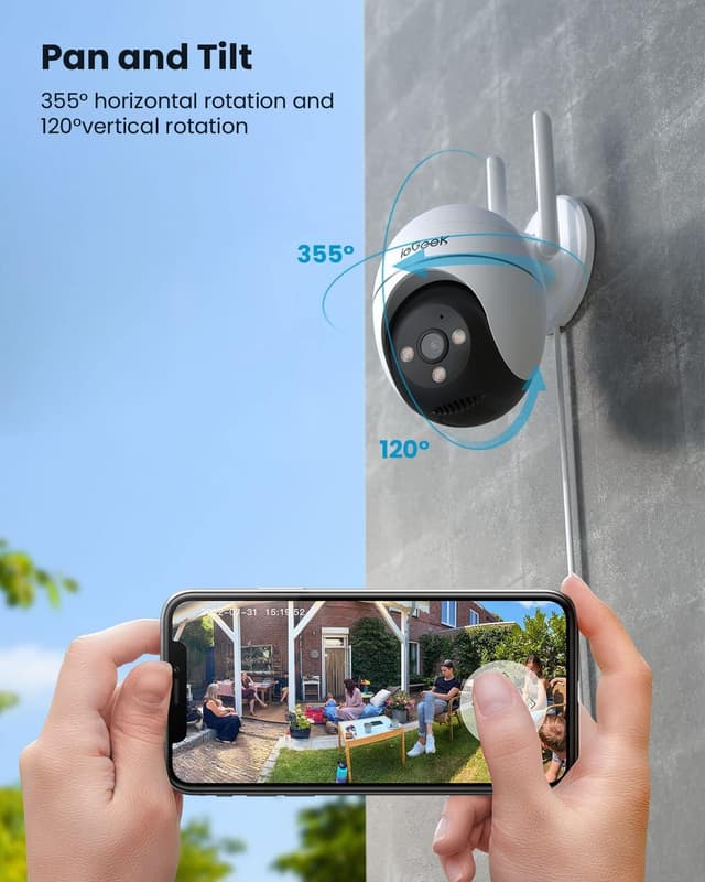 Detalle 2 de ieGeek 5MP Outdoor WiFi Security Camera (2.4/5Ghz) with 360° PTZ, Human Detection, Siren & Light Alarm