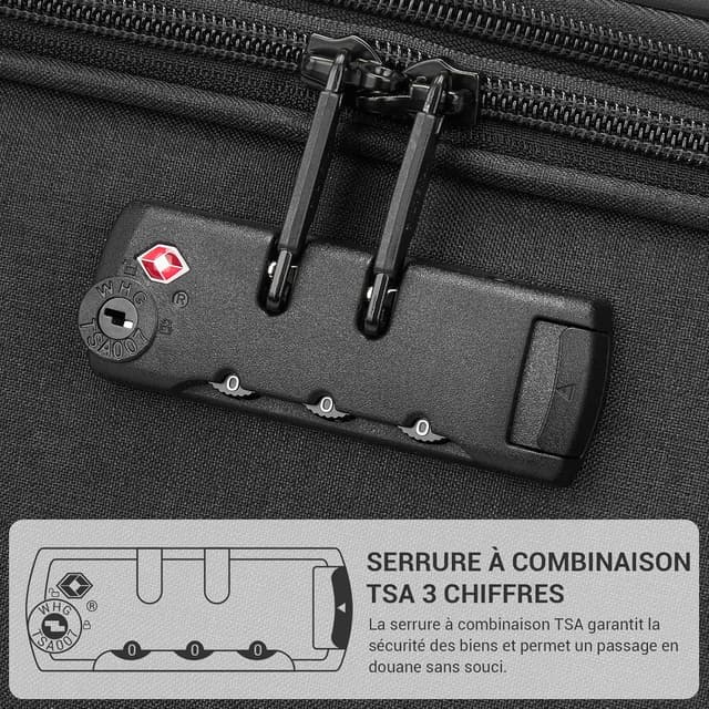 Detalle de British Traveller Valise Soute extensible moyenne 68 L (68,5 x 44 x 28,5 cm) 4 roues 360° avec serrure TSA, noir