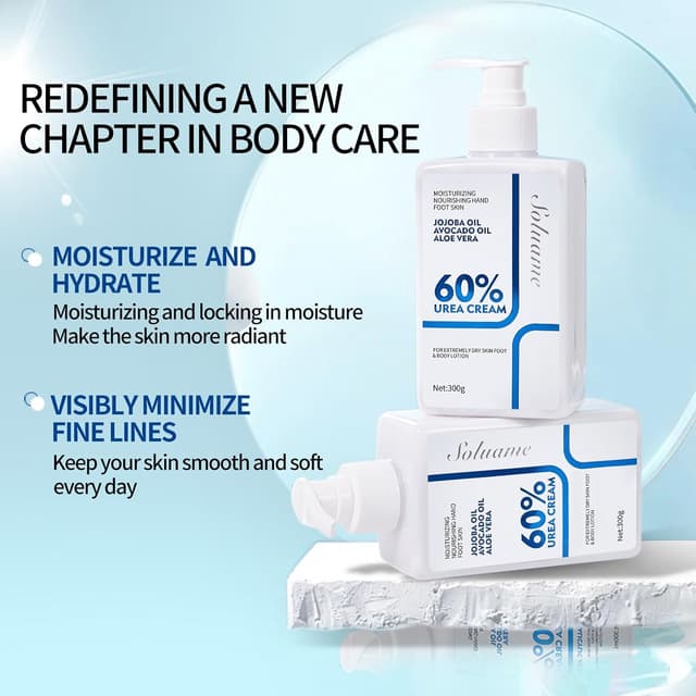 Detalle 2 de Soluame Urea Bodylotion mit 60% Urea Plus 2% Salicylsäure – schnell einziehende Pflege für trockene Haut (300 g)