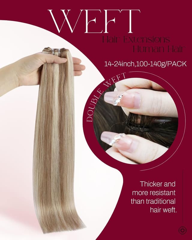 Detalle 2 de Moresoo Blonde Highlight Sew-In Weft Human Hair Extensions (Silk Straight), Light Brown with Blonde, 22-inch 140g