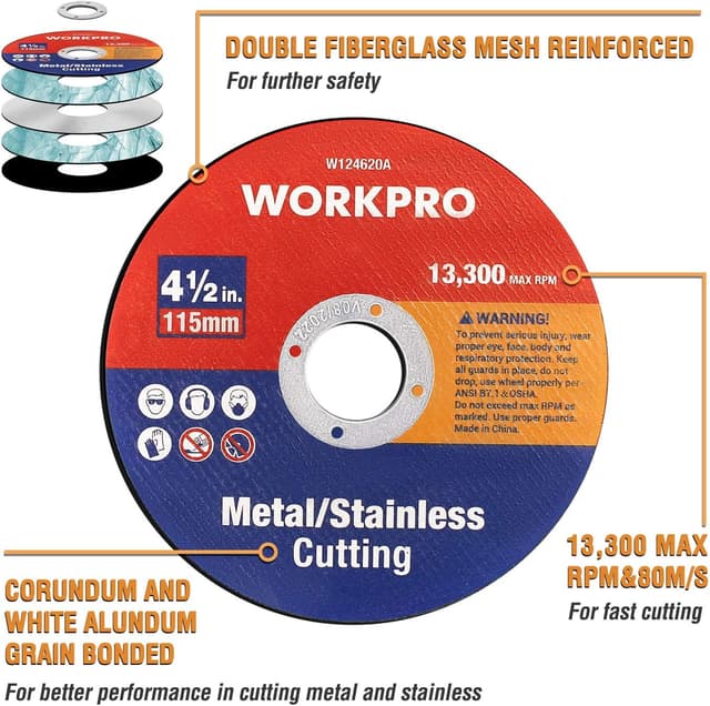 Thumbnail 2 de WORKPRO 115 mm Metal Cutting Discs 20-pack
