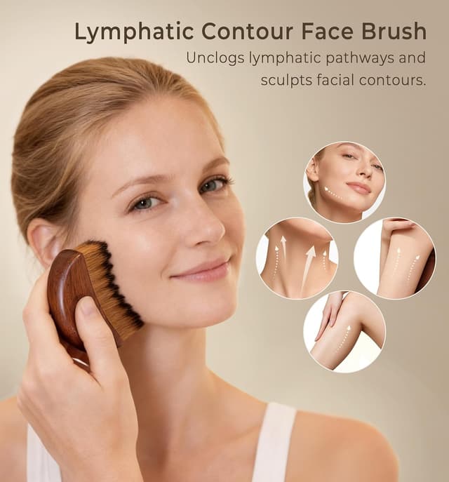 Detalle de Lymphatic Contour Face Brush — Wooden Face Brush for Lymphatic Drainage & Dry Brushing Massage