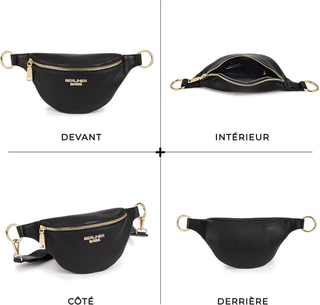 Detalle de Berliner Bags Mona : sac banane en cuir véritable avec sangle réglable