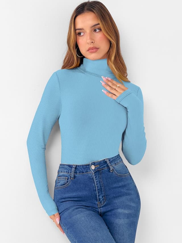 Detalle 2 de DUOEASE Rollkragenpullover Damen – Basic Longsleeve mit Rollkragen aus Baumwollmischung (XS–XL)