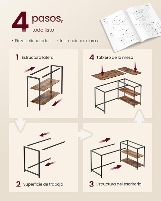 Thumbnail 6 de VASAGLE Scrivania Angolare L 120x80 Marrone