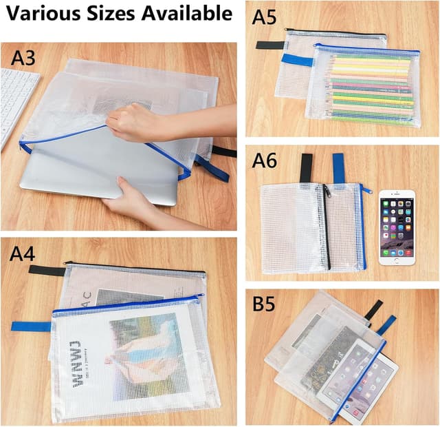 Detalle de OFFCUP lot de pochettes A3 en PVC avec fermeture éclair (10 pièces) pour documents et dossiers