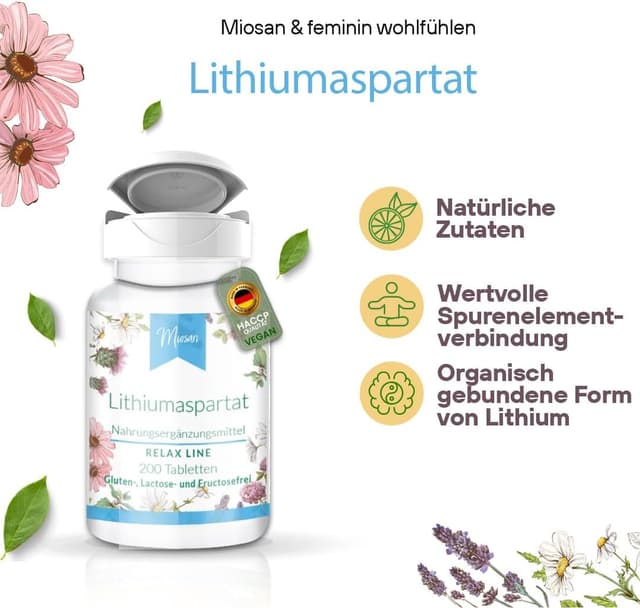 Detalle 2 de Lithiumaspartat (RELAX LINE) 200 Tabletten, 30 mg je Tablette – 100 % vegan & schluckfreundlich