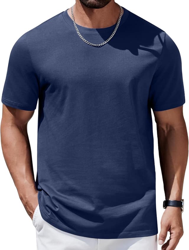 Detalle de COOFANDY T-shirt homme en coton biologique à col rond et manches courtes