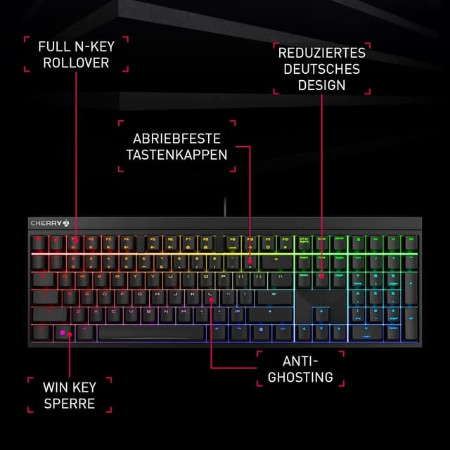 Detalle de CHERRY MX 2.0S Gaming-Tastatur mit RGB und MX2A Red Switches (QWERTZ, kabelgebunden)