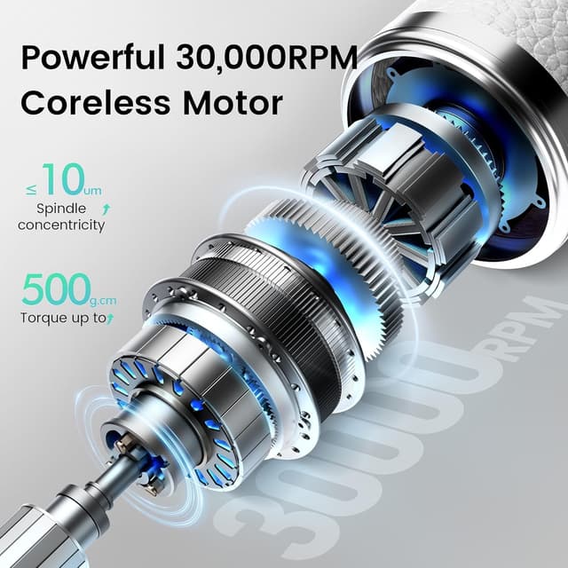 Detalle de L'UGX Professional Cordless Nail Drill (30000RPM) – Rechargeable Electric E-File Kit for Acrylic & Gel