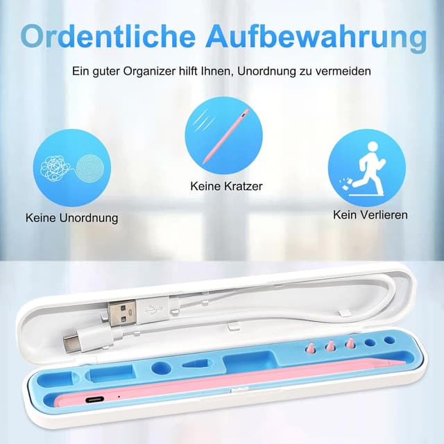 Detalle 2 de BLEBLE Stylus Pen für iPad (2018–2025) mit Schnellladung und Handflächenerkennung – passend für iPad 11/10/9/8/7/6, Air, Pro und mini (Rosa)