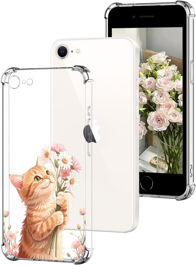 Detalle de DiaryTown transparente Handyhülle mit süßem Katzenmotiv für iPhone 8 / iPhone 7 sowie iPhone SE (2020/2022)