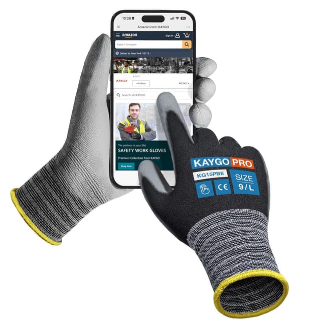 Detalle de KAYGO KG15P thin work gloves: PU-coated touchscreen precision gloves (12 pairs)