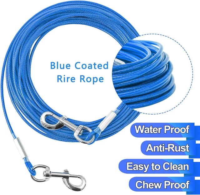 Detalle de Mi Metty Dog Tie Out Cable (Chew Proof) – Heavy-duty runner lead for large dogs up to 125lb, blue, 10ft (3m)