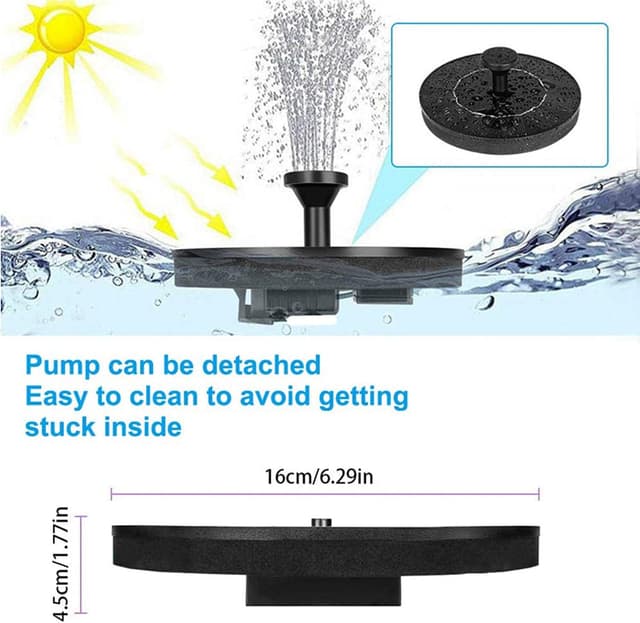 Detalle 2 de Jsdoin solar fountain pump with 7 nozzle heads – solar-powered water feature for ponds, bird baths and patios