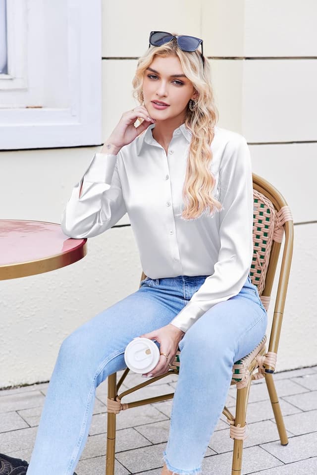 Thumbnail 6 de Zeagoo Women’s Satin Button-Up Long-Sleeve Shirt Blouse