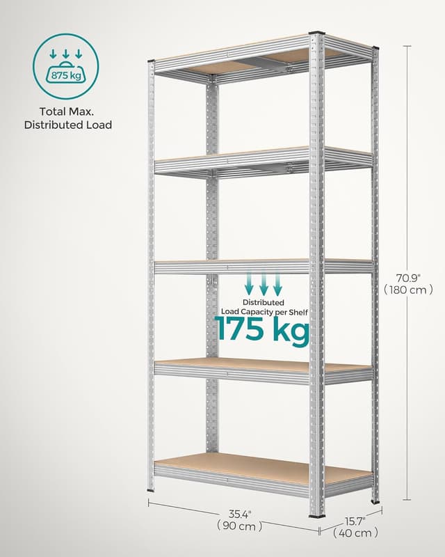Detalle 2 de SONGMICS GLR40SV 5‑Tier Storage Shelf 40x90x180 cm