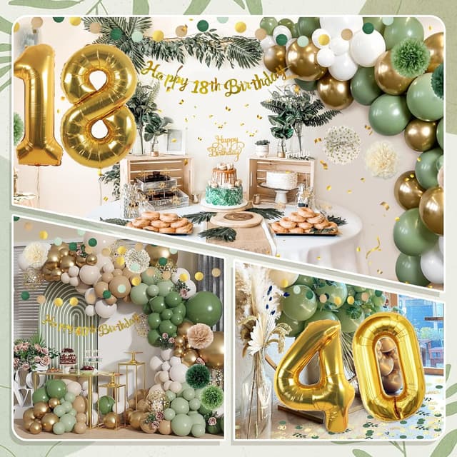 Thumbnail 3 de Decoracion 40 Cumpleaños Globos oro verde 32" 🎉