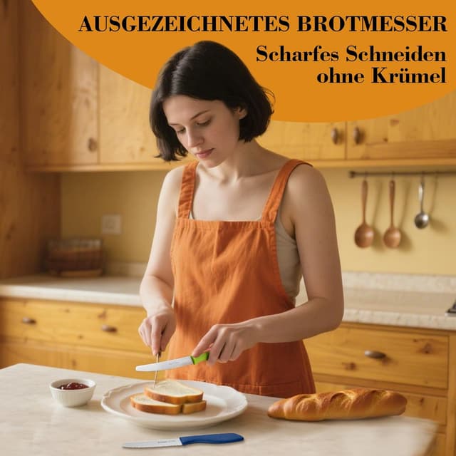 Detalle de Brotmesser-Set mit Wellenschliff (12-teilig) aus Edelstahl, 23 cm Tefalmesser – orange Messerset