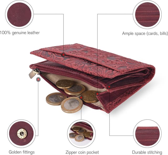 Detalle de Oak Leathers women’s RFID wallet 4.2in