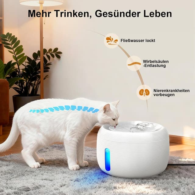 Detalle de SIBAYS Katzen-Trinkbrunnen mit 3,5 l, ultraleiser Pumpe (<25 dB) und LED-Fenster (FS77, BPA-frei)