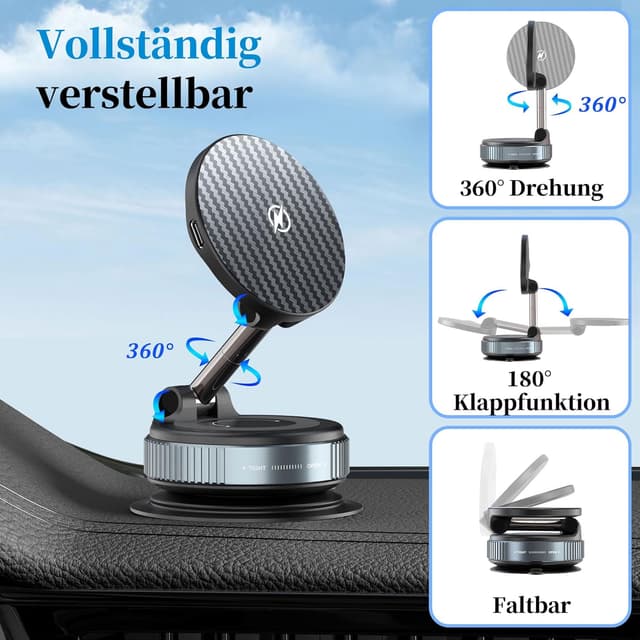 Thumbnail 4 de PlusAcc Vakuum Handyhalterung Auto mit Ladefunktion