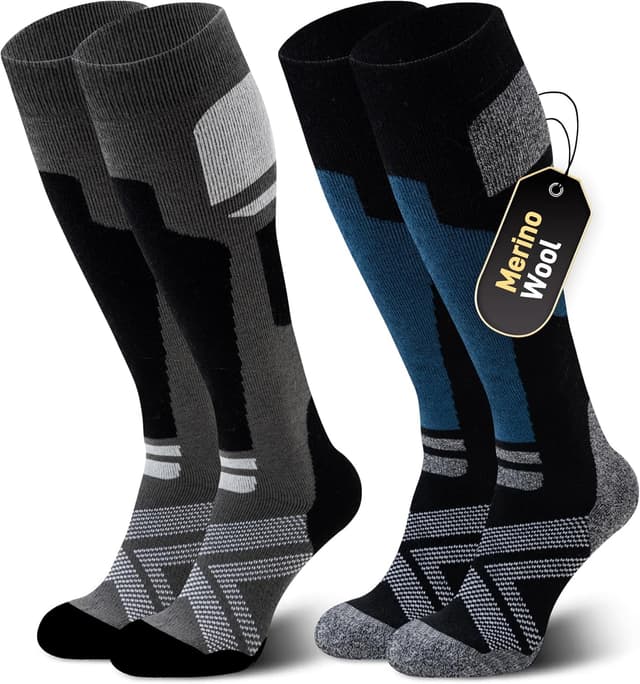 Detalle de Niorasen Merino Wool Ski Socks (Unisex) – 2 Pairs Thermal Knee-High for Winter Sports