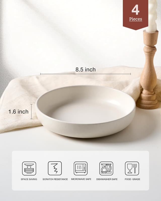 Detalle de famiware Milkyway Pasta Bowls Set of 4 (8.5" Large) in Matte White